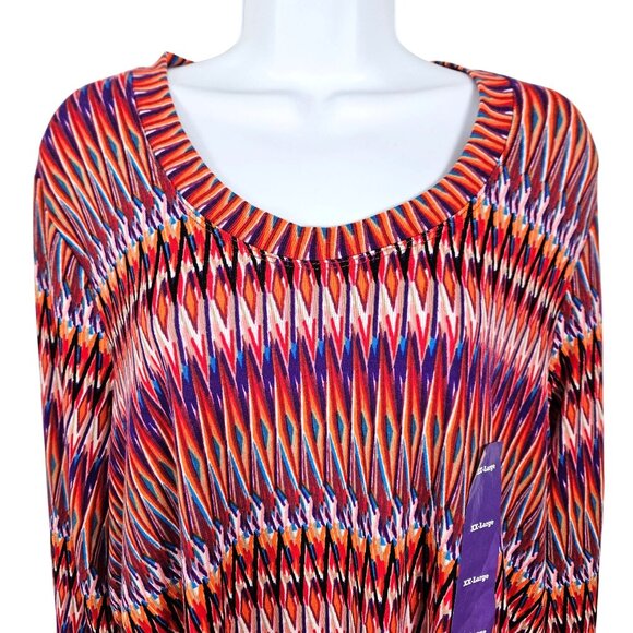 Womens XXL High Low Top Tunic Zig-Zag Multicolor 3/4 Sleeve Comfortable Casual - Picture 3 of 8